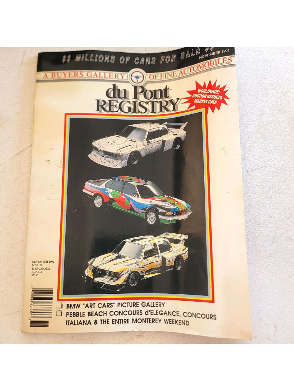 du Pont Registry Magazine November 1992 BMW Art Cars Cover Vintage Auto